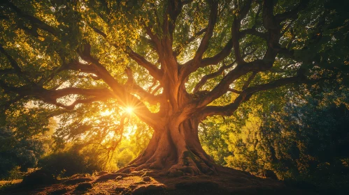 Golden Sunlight Through Forest Tree