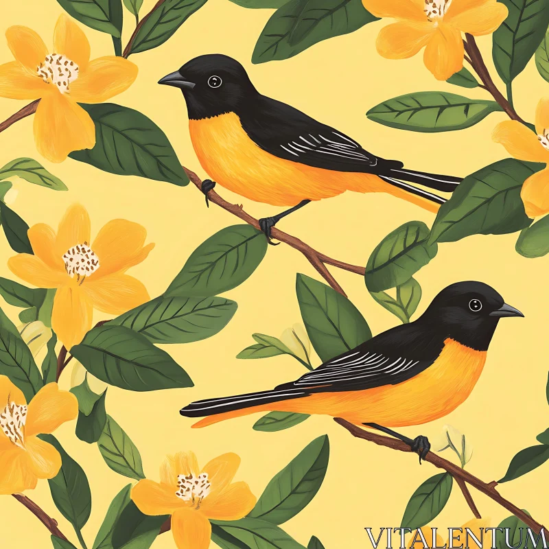 Birds and Floral Pattern Artwork AI Image