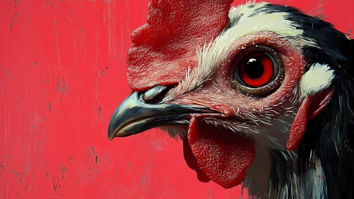 Vivid Chicken Art on Bold Red