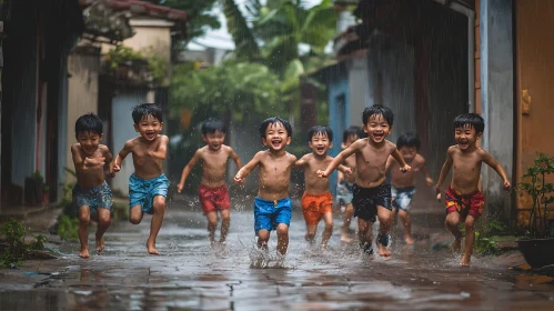 Kids Having Fun in Rainy Weather