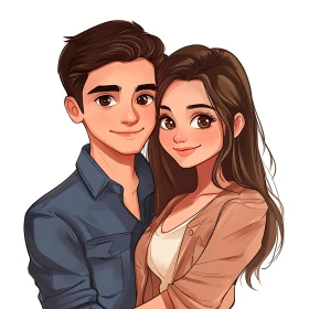 Cartoon-Style Portrait of a Loving Couple