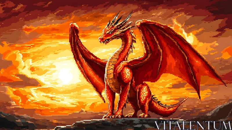 Sunset Dragon Pixel Art AI Image