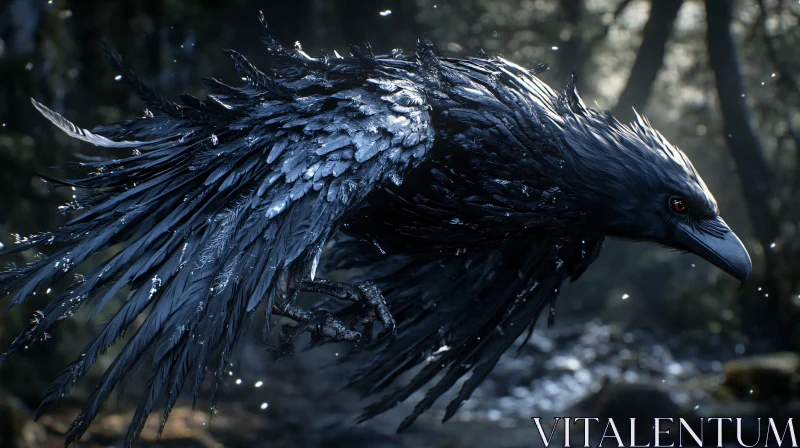 Black Bird Flying in the Forest AI Image