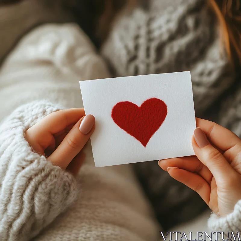 Red Heart on White Card AI Image