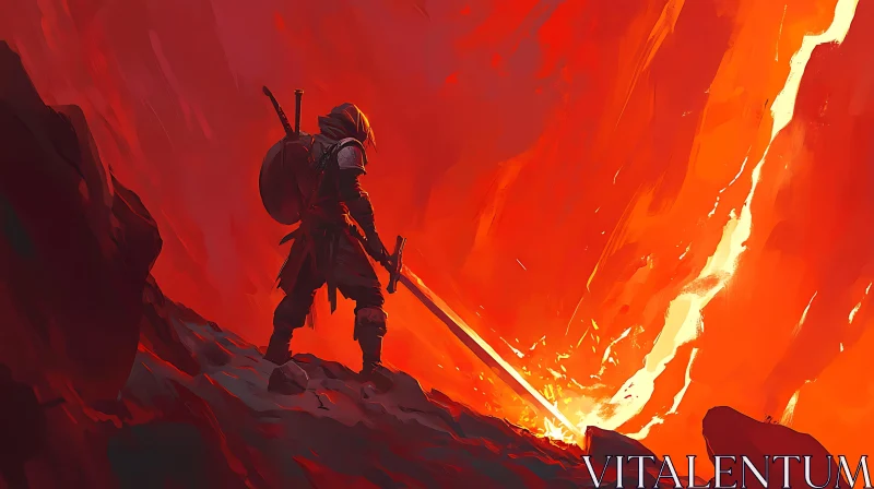 AI ART Swordsman Amidst Flames