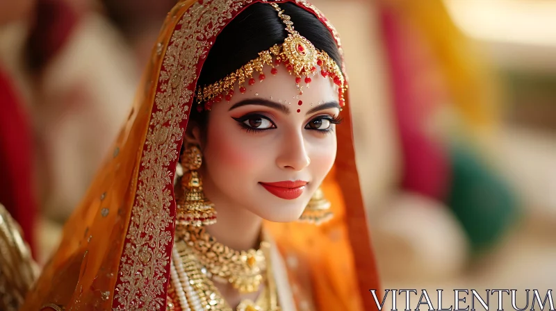 Portrait of Beautiful Bride with Orange Veil AI Image