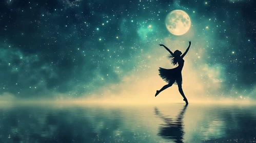 Moonlit Dancer Silhouette Reflection Art