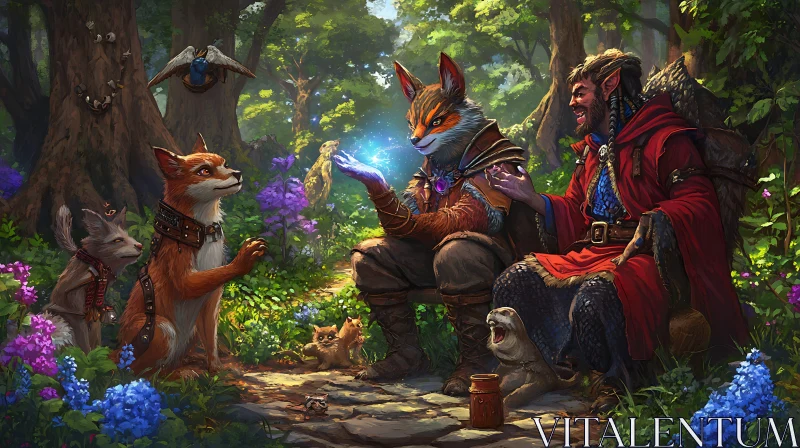 AI ART Mystical Woodland Meeting of Animal Friends