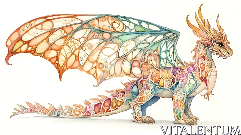 AI ART Watercolor Dragon with Mosaic Pattern