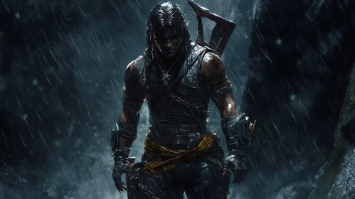 Rain-Soaked Warrior: A Study in Darkness