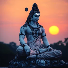 Meditative Shiva Statue at Dusk