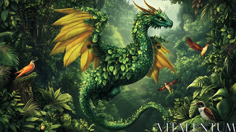 AI ART Green Dragon with Leaf Scales Artwork