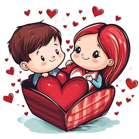 Cartoon Couple in Heart Box