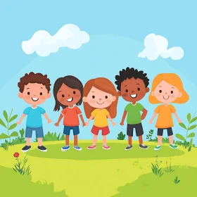 Kids Friendship on Green Lawn