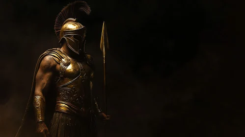 Warrior in golden armor with spear