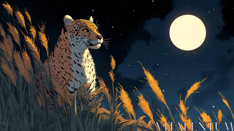 Moonlit Leopard in the Wild AI Image