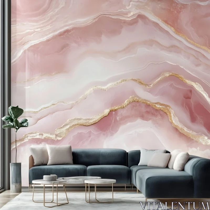 Stylish Interior with Pink Marble and Gold Details AI Image