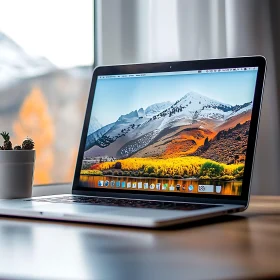 Laptop on Desk with Autumn View