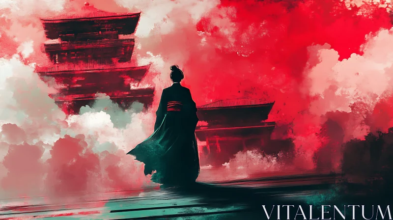 AI ART Japanese Architecture with Woman in Kimono