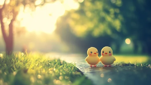 Two Little Chicks in the Sunlight