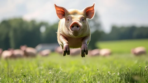 Soaring Piglet in Countryside