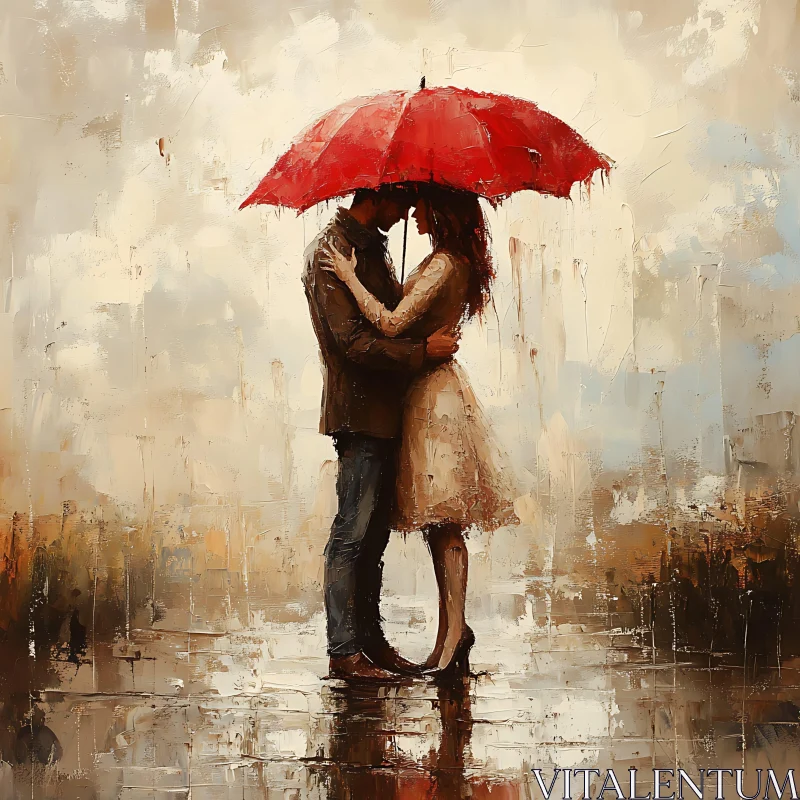 Embrace in the Rain Art AI Image