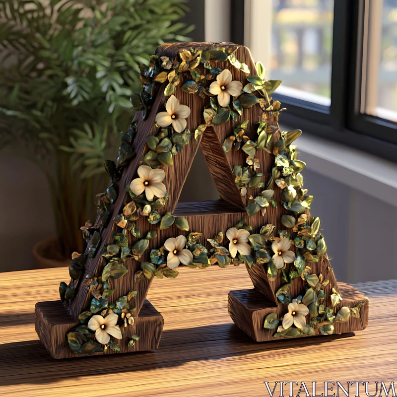 AI ART Botanical Wooden Letter A Decoration