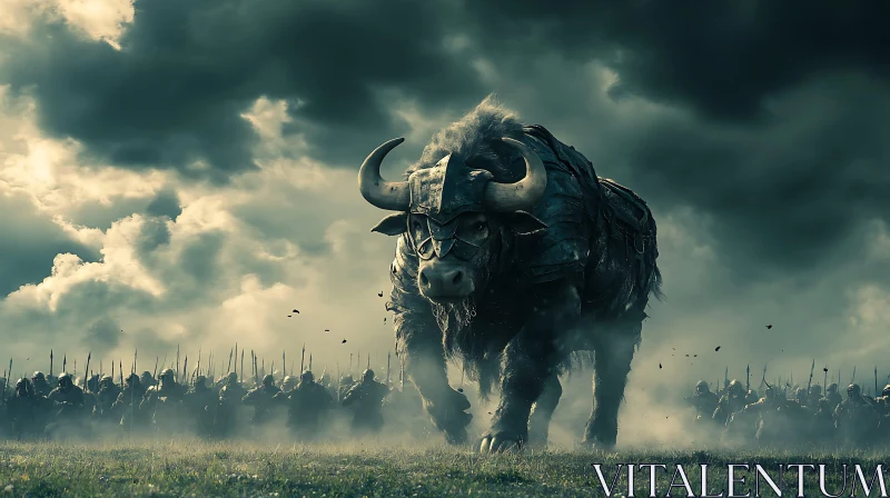 AI ART Fantasy Bull Warrior Leading Army