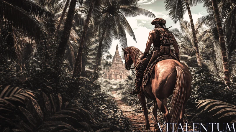 Adventurer on Horseback in Jungle AI Image