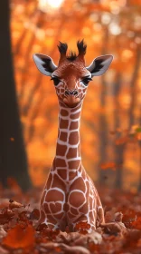 Giraffe Among Autumn Leaves