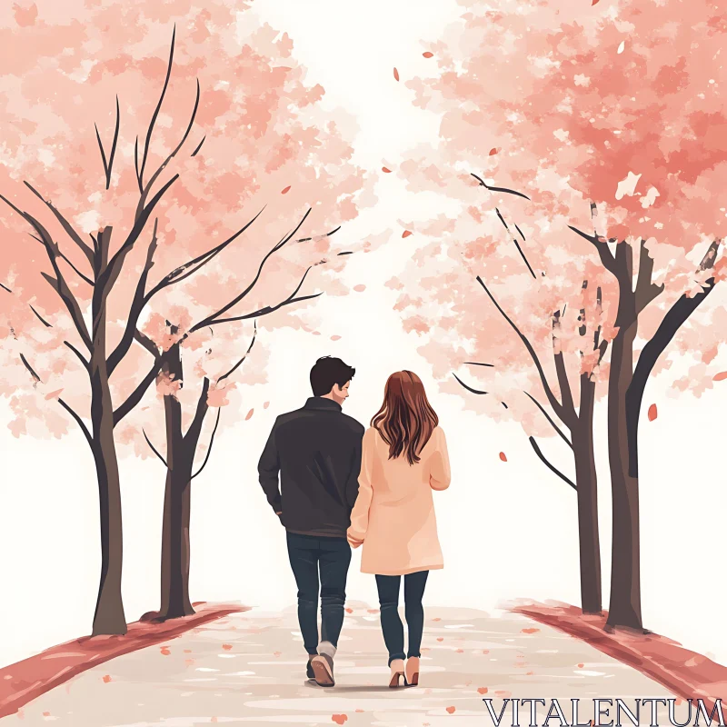 Couple Walking in Spring AI Image