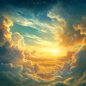Golden Sunlight Sky With Clouds