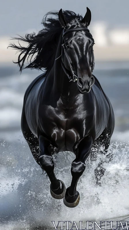 AI ART Elegance of a Black Horse in Motion