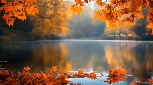 Golden Autumn Reflections on Lake