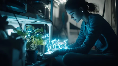 Woman with Bioluminescent Flora