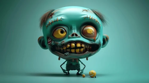3D Cartoon Zombie: A Goofy Green Spectacle