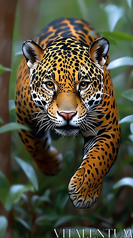 Fierce Jaguar Leaping Through Jungle AI Image