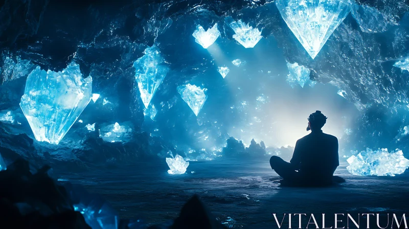 Meditative pose in a crystal cave AI Image