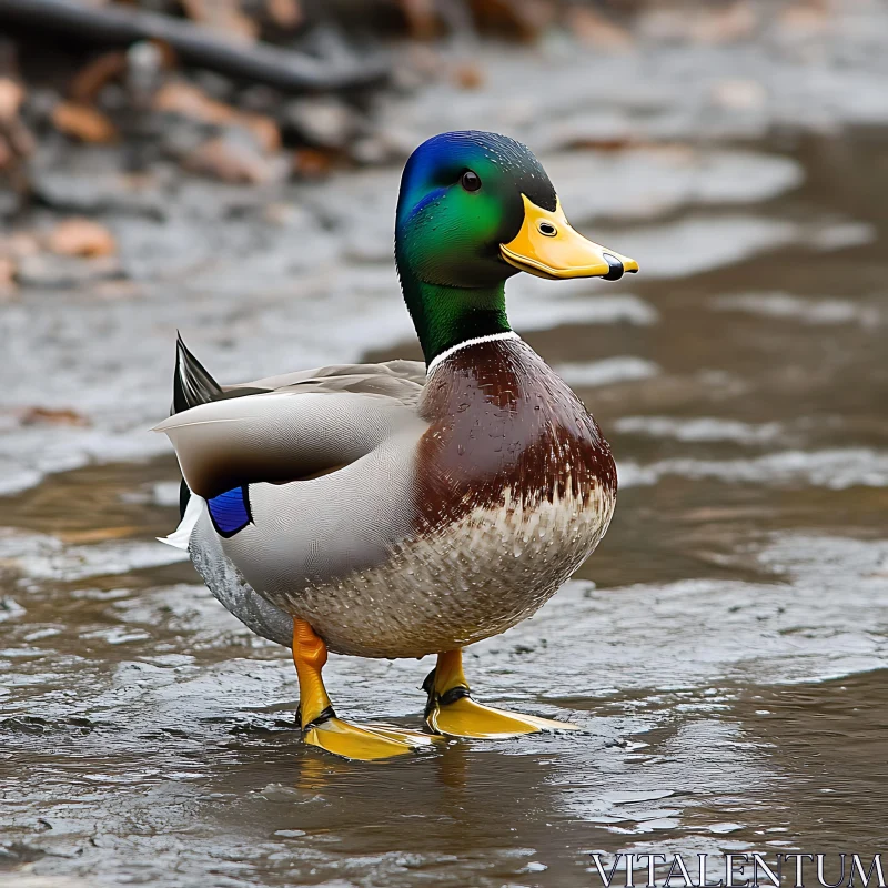 Detailed Portrait of a Mallard Duck AI Image