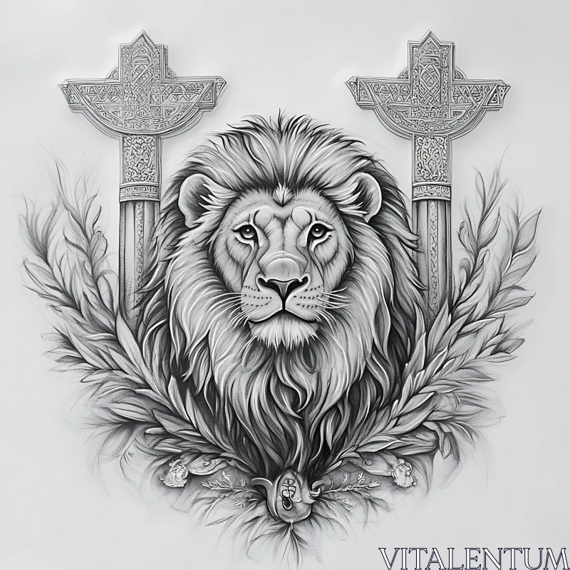 AI ART Monochrome Lion Drawing