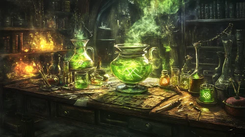 Alchemist's Green Potion Still Life