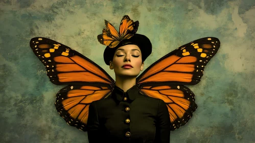 Butterfly Adorned Woman in Tranquil Portrait