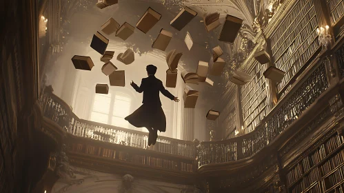 Silhouette in Library of Floating Books