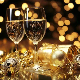 Festive Champagne Toast with Golden Decor