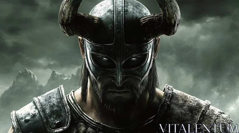 Warrior with Horned Helmet Portrait AI Image