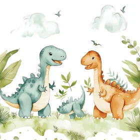 Happy Dinosaurs in a Lush Environment