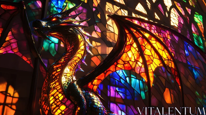 AI ART Mythical Dragon in Stained Glass