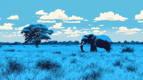 Blue Elephant Savannah Art