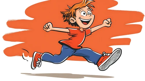 Cartoon Boy in Motion, Orange Backdrop