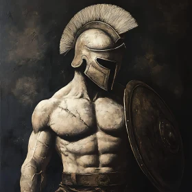 Stoic Spartan Warrior with Shield